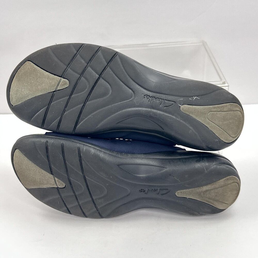 Clarks Sandals Womens 6.5 Navy Blue Nubuck Triple Buckle Sligback Wedge Saylie - Picture 4 of 10